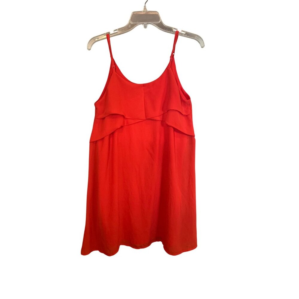 Lulus Into The Tropics Red Shift Dress With Ruffle Detail Spaghetti Straps Sz M